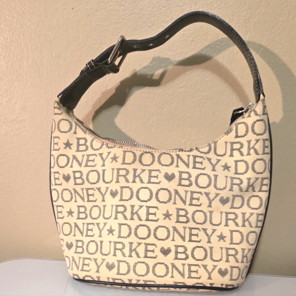 Dooney & Bourke Logo Print Hobo Bag in Cream and Black